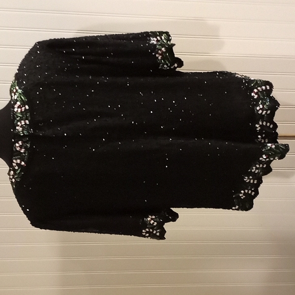80's Laurence Kazar Beaded Silk Xmas Top - Picture 4 of 6